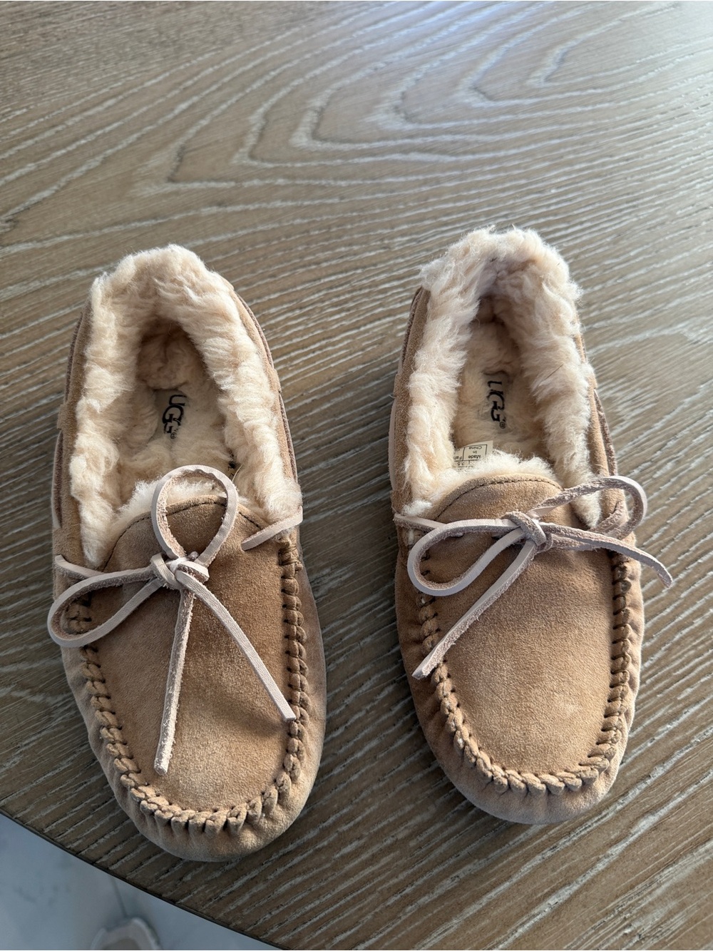 UGG Chestnut Suede Moccasin Slipper with Sheepskin Lining